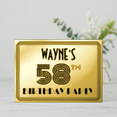 58ste verjaardag — Art Deco Style "58" en naam Folie Uitnodiging (Staand Voorkant)
