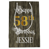 58ste verjaardag: Faux Gold look & Faux Wood Patte Medium Cadeauzakje (Voorkant)