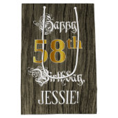 58ste verjaardag: Faux Gold look & Faux Wood Patte Medium Cadeauzakje (Achterkant)