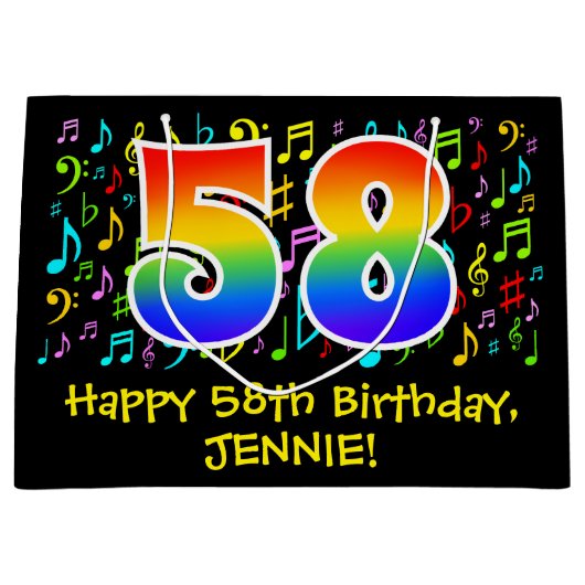 58ste verjaardag - Kleurrijke muzieksymbolen, Rain Groot Cadeauzakje (Voorkant)