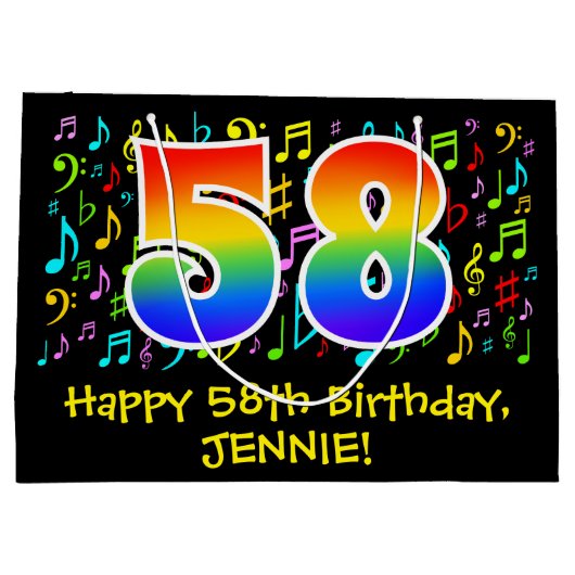 58ste verjaardag - Kleurrijke muzieksymbolen, Rain Groot Cadeauzakje (Achterkant)