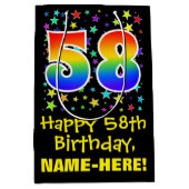 58ste verjaardag: Kleurrijke Sterren Patroon & Reg Medium Cadeauzakje (Voorkant)