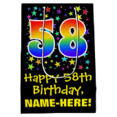 58ste verjaardag: Kleurrijke Sterren Patroon & Reg Medium Cadeauzakje (Achterkant)