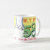 58ste verjaardag. Leeftijd 58. WTF? Hoe is dat geb Koffiemok (Voorkant rechts)