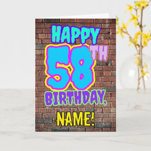 58ste verjaardag - Leuk, Urban Graffiti geïnspiree Kaart (Gele Bloem)