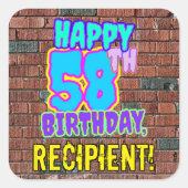 58ste verjaardag - Leuk, Urban Graffiti geïnspiree Vierkante Sticker (Voorkant)