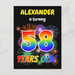 58ste verjaardag - Leuk vuurwerk, Regenboog look " Briefkaart
