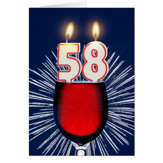 58ste Verjaardag met wijn en kaarsen Kaart