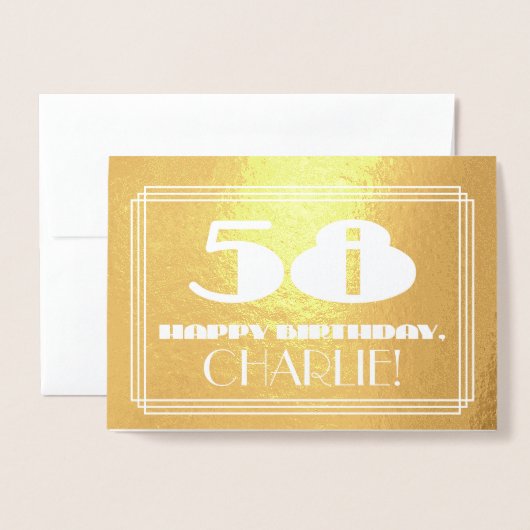 58ste verjaardag: naam + Art Deco geïnspireerd loo Folie Kaarten (Voorkant met envelop)