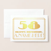 58ste verjaardag; naam + Art Deco geïnspireerd loo Folie Kaarten (Voorkant met envelop)