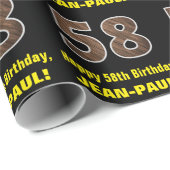 58ste verjaardag: Naam & Faux Wood Grain Patroon " Cadeaupapier (Rol Hoek)