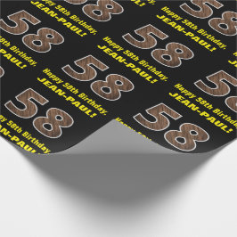 58ste verjaardag: naam & nepp houtnerfpatroon "58" cadeaupapier