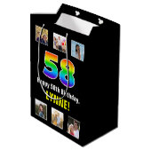 58ste verjaardag: Regenboog "58", Aangepaste foto' Medium Cadeauzakje (Achterkant Gekanteld)