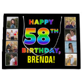 58ste verjaardag: Regenboogtekst, Aangepaste foto' Groot Cadeauzakje (Voorkant)