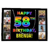 58ste verjaardag: Regenboogtekst, Aangepaste foto' Groot Cadeauzakje (Achterkant)