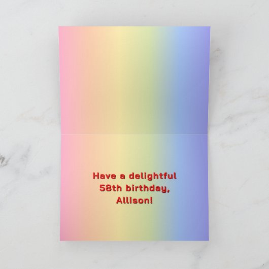 58ste verjaardag: Regenboogtekst, Aangepaste foto' Kaart (Binnen)