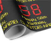 58ste verjaardag: Rode digitale klok stijl "58" +  Cadeaupapier (Rol Hoek)