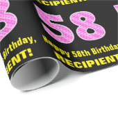 58ste verjaardag: roze strepen en harten "58" + na cadeaupapier (Rol Hoek)