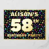 58ste verjaardag van de geboorte - Fun, kleurrijk  Folie Uitnodiging (Voorkant)