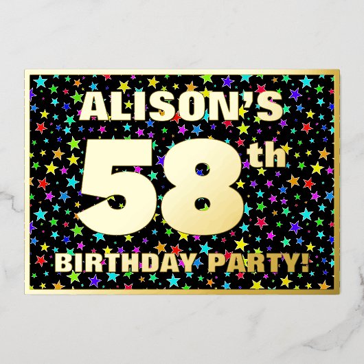 58ste verjaardag van de geboorte - Fun, kleurrijk  Folie Uitnodiging (Voorkant)