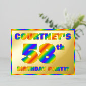 58ste verjaardag van de geboorte - Fun, regenboogs Folie Uitnodiging (Staand Voorkant)