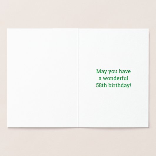 58ste verjaardag: Vet "58 JAAR OUD!" Goudfolie Kaa Folie Kaarten (Binnen)