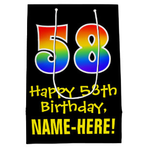 58ste verjaardag: vun, vet, kleurrijk, regenboog " medium cadeauzakje