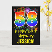 58ste verjaardag: vuurwerk patroon + regenboog 58 kaart (Gele Bloem)