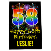 58ste verjaardag: vuurwerk patroon + regenboog 58 medium cadeauzakje (Achterkant)