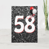 58ste Verjaardagsballonnen op Zwarte Glitter Kaart (Voorkant)