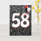 58ste Verjaardagsballonnen op Zwarte Glitter Kaart (Gele Bloem)
