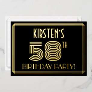 58ste verjaardagsfeest — Art Deco-stijl “58” + naa Folie Uitnodiging