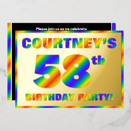 58ste verjaardagsfeest — Leuke, regenboogspectrum Folie Uitnodiging