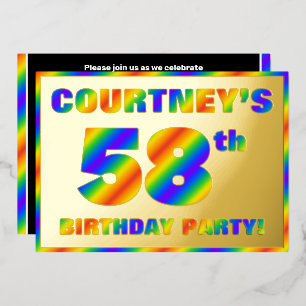 58ste verjaardagsfeest — Leuke, regenboogspectrum  Folie Uitnodiging