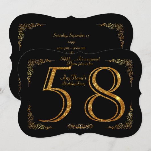 58th, Birthday party 58th, geweldige Gatsby, zwart Kaart (Voorkant / Achterkant)