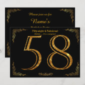 58th Birthday party, Gatsby styl, zwarte gouden gl Kaart (Voorkant / Achterkant)