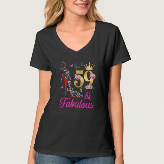 59 en Fabulous 59 jaar oude 59e dag Butterflies Hi T-shirt (Voorkant)