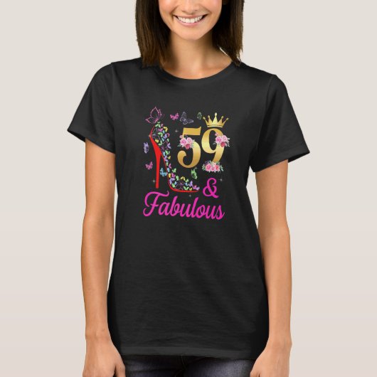 59 en Fabulous 59 jaar oude 59e dag Butterflies Hi T-shirt (Voorkant)