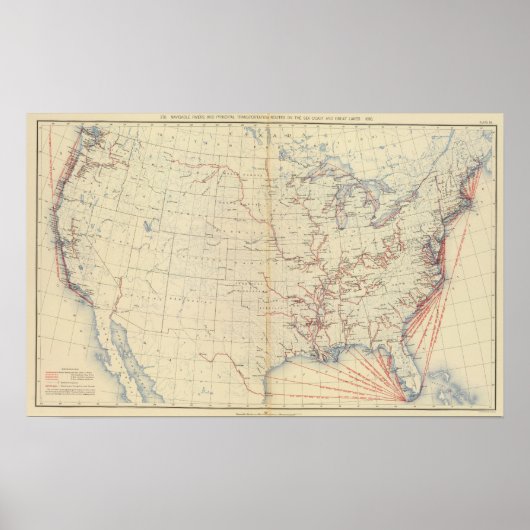 59 Navigeerbare rivieren, routes 1890 Poster (Voorkant)