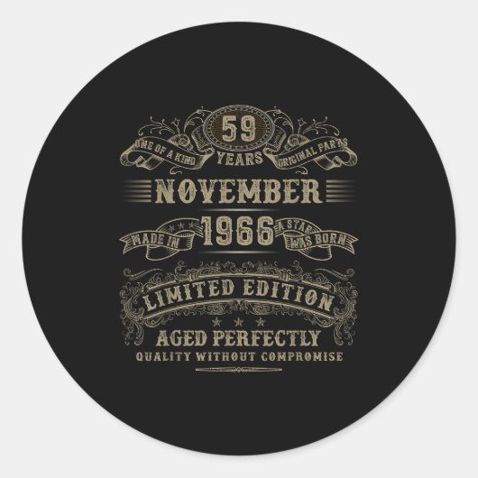 59 Year Old 59th Bday November 1966 Limited Editio Ronde Sticker (Voorkant)