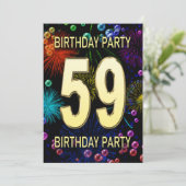 59e 'Birthday Party' Uitnodiging vuurwerk bellen (Staand voorkant)