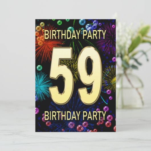 59e 'Birthday Party' Uitnodiging vuurwerk bellen (Staand voorkant)