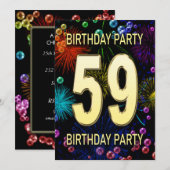 59e 'Birthday Party' Uitnodiging vuurwerk bellen (Voorkant / Achterkant)