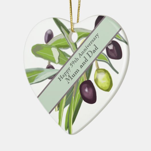 59e bruiloft Jubileum Olive Keramisch Ornament (Links)