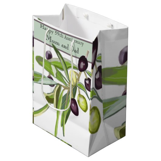 59e bruiloft Jubileum Olive Medium Cadeauzakje (Voorkant Gekanteld)