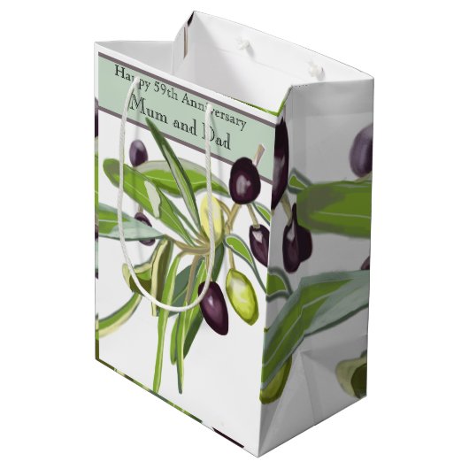 59e bruiloft Jubileum Olive Medium Cadeauzakje (Achterkant Gekanteld)