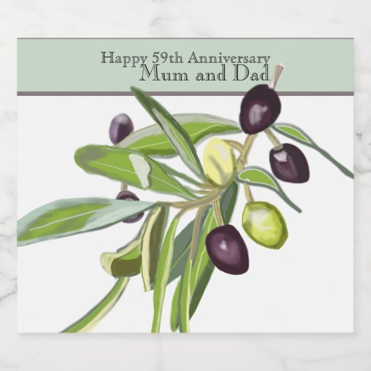 59e bruiloft Jubileum Olive Sparkling Wijnetiket (Enkel label)