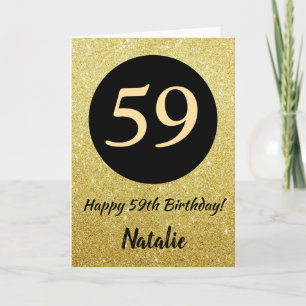 59e Happy Birthday Zwart en Goud Glitter Kaart