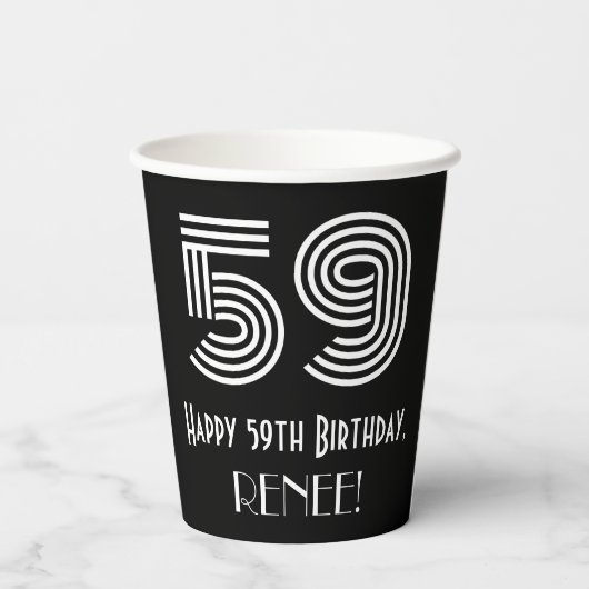 59e verjaardag — Art Deco Geïnspireerde look "59"  Papieren Bekers (Achterkant)