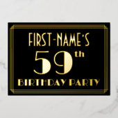 59e verjaardag: Art Deco Kijk "59", met naam Folie Uitnodiging (Voorkant)